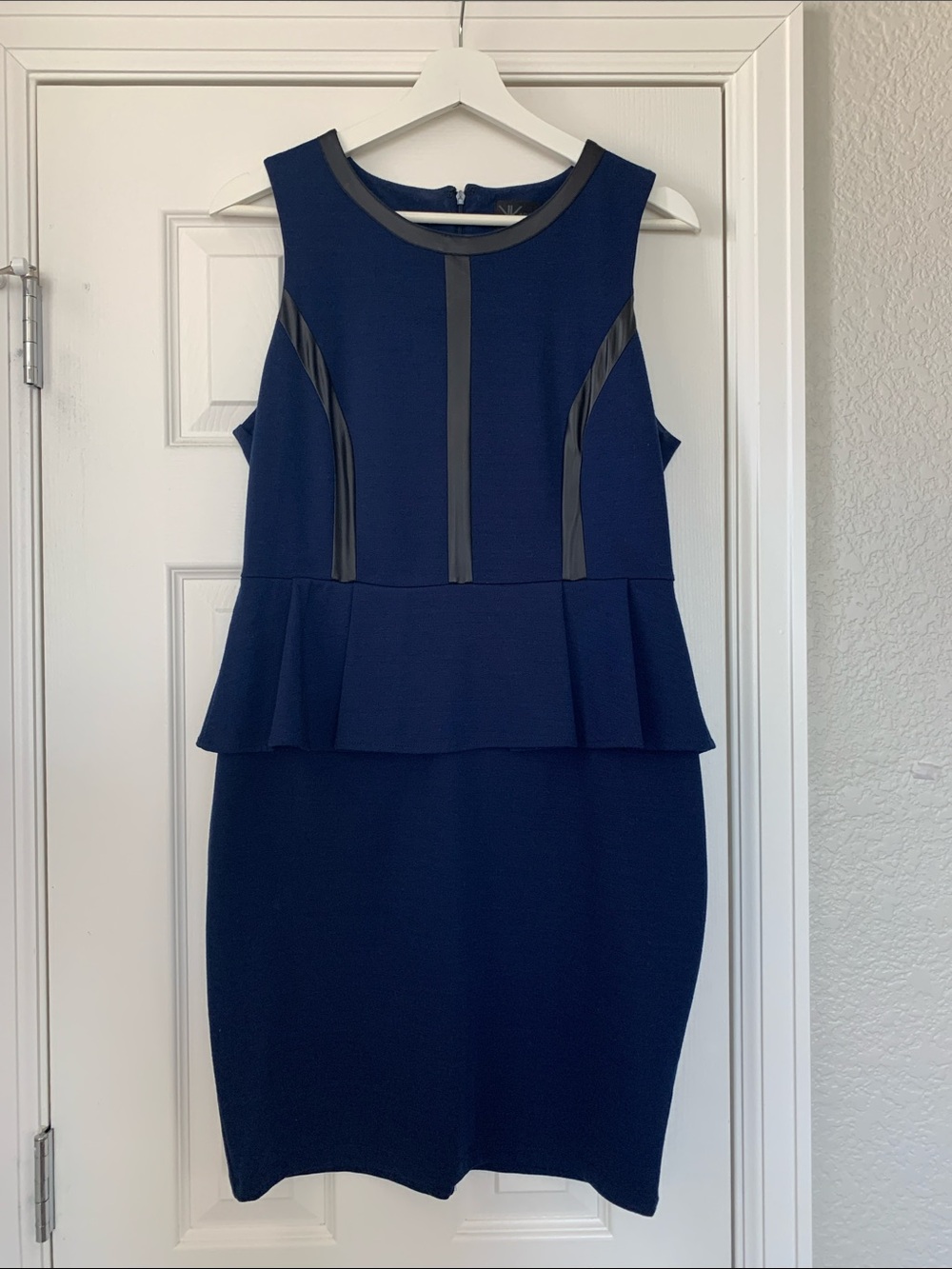 Kardashian Kollection Navy Peplum Midi Dress with Black Trim